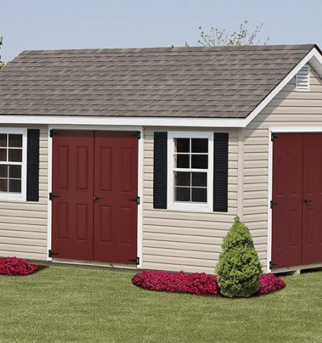 Tan man cave with red doors