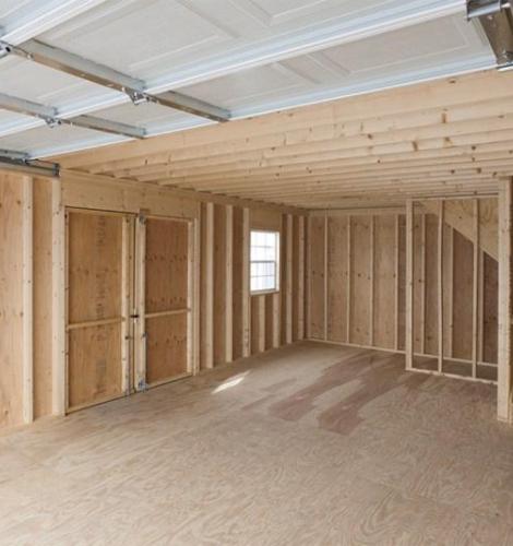 inside of a garage shed with a durable floor 