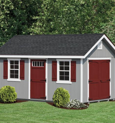 Double painted shed with drip edge and fiberglass shingles