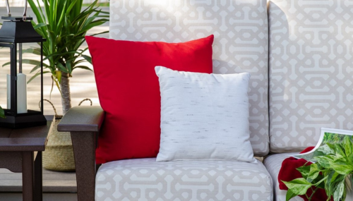 Red and White throw pillows for outdoor furniture