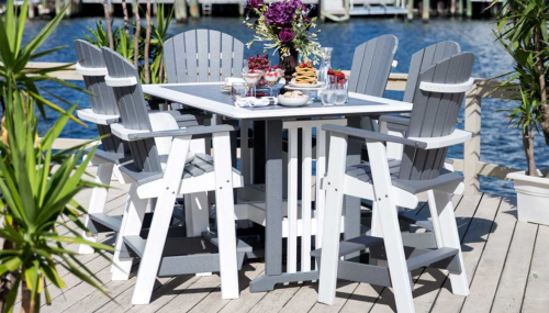 Outdoor chairs around rectangular table