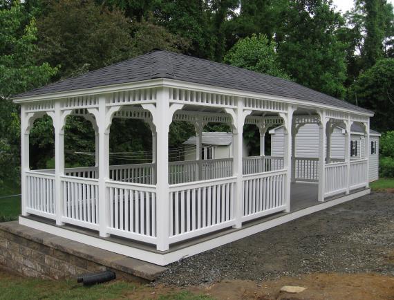 Vinyl Rectangle Gazebo White vinyl rectangle gazebo with gray roof