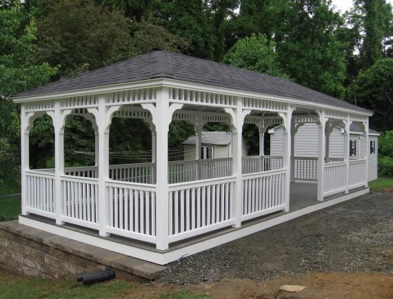 White vinyl rectangle gazebo with gray roof