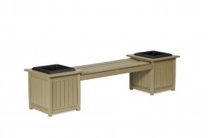 tan double planter with a bench