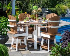 Brown & white Swivel Balcony Chairs and Round Dining Table