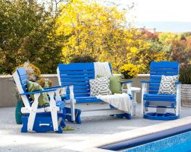 Blue and white Curve Back Swivel Glider and Double Glider Set