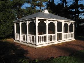 White vinyl rectangle gazebo with gray roof