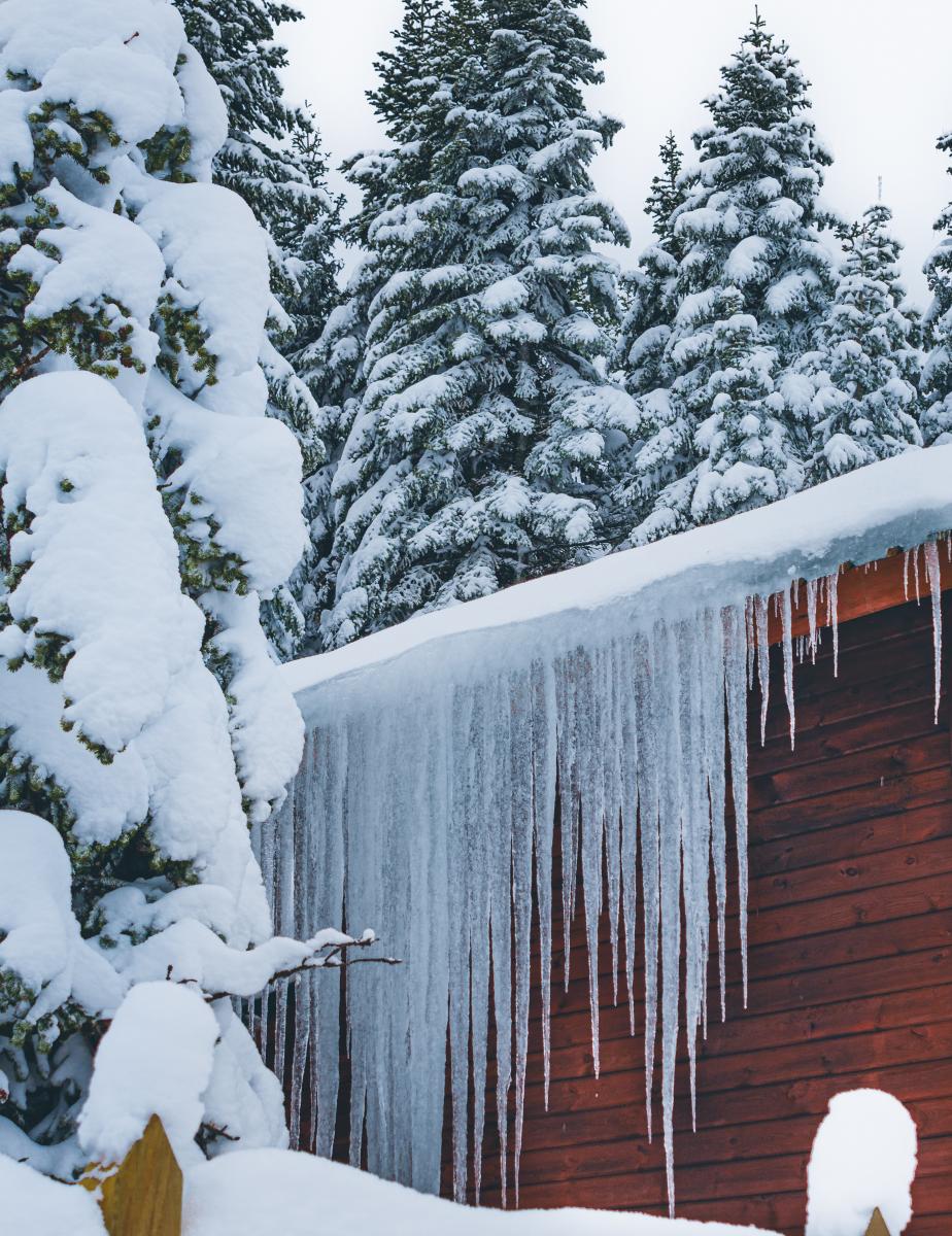 Icicles hanging off roof.